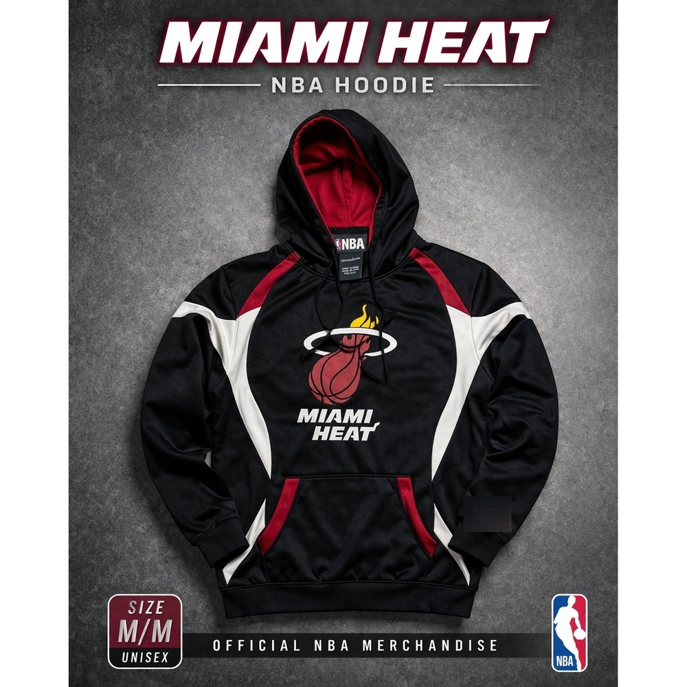 NBA Miami Heat Mens Hoodie Black Red White Colorblock Pullover Sweatshirt Size M